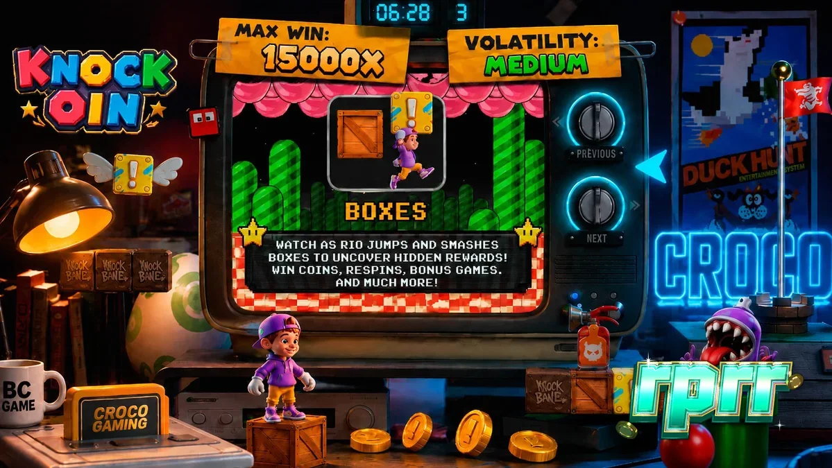 Tampilan visual retro 8-bit dari slot KNOCKOIN